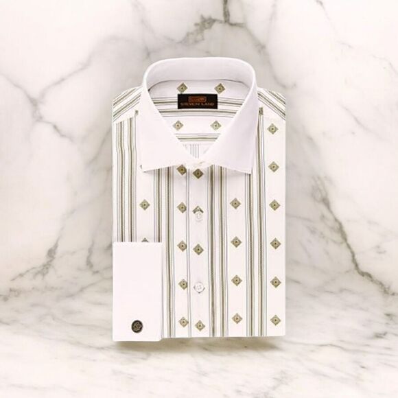 MEN'S STEVEN LAND ROMAN CHAINS WHITE/ NATURAL DRESS SHIRT. DS 2035. - Picture 1 of 5